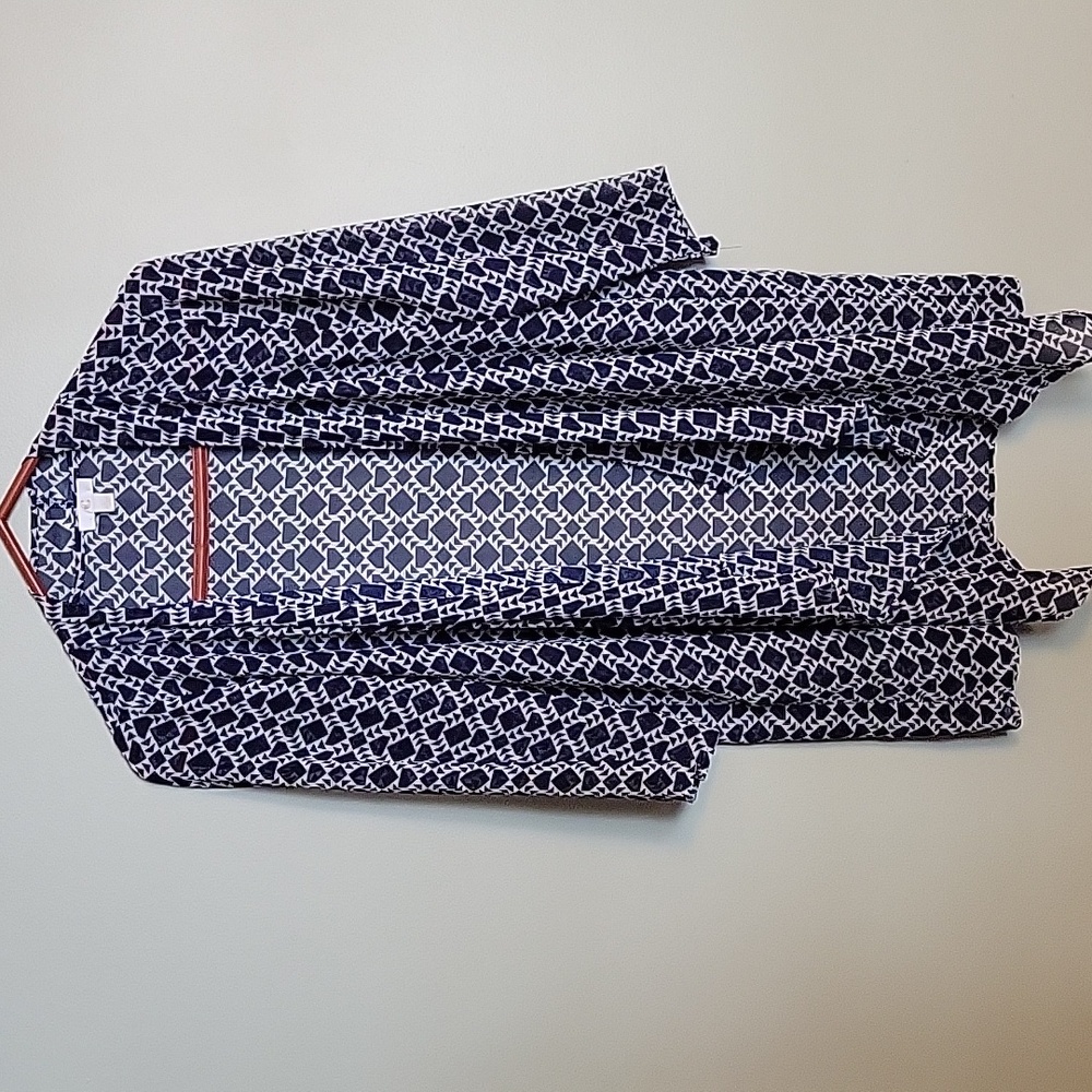 Patterned semi-sheer cardigan size small navy blue
